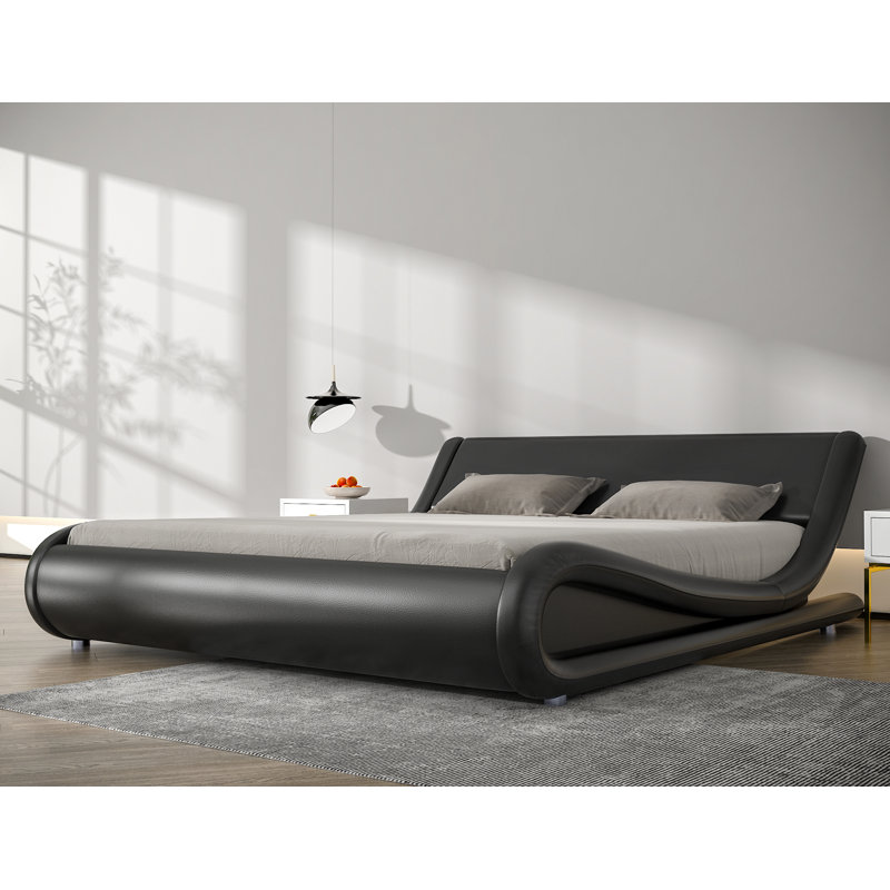 Orren Ellis Platform Bed Frame, Upholstered Faux Leather Low Orren Ellis Platform Bed Frame, Upholstered Faux Leather Low